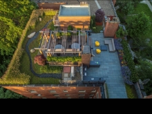 The rooftop garden combines aesthetic, sustainable and historic design principles reflecting outdoor living needs of a retired couple: green roof, portable urban farm, food preparation area and gathering.