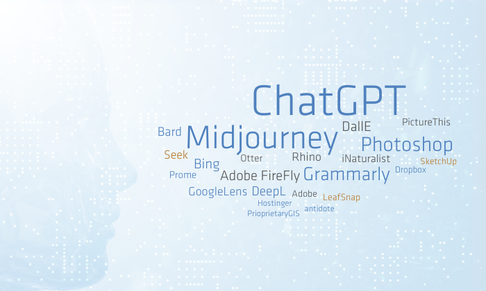 Collage of words associated with AI