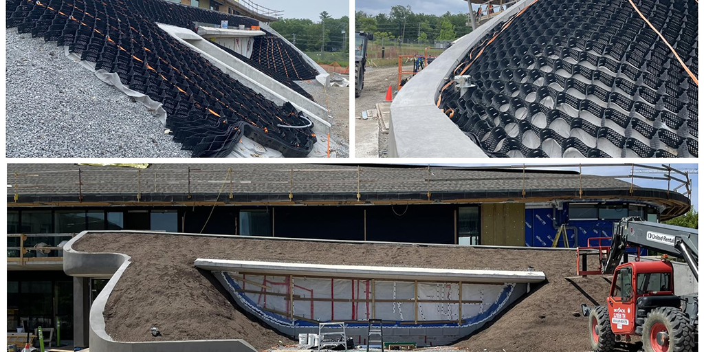 Cable-hung slope reinforcement system for meadow mat installation (right). (Image: PUBLIC WORK)