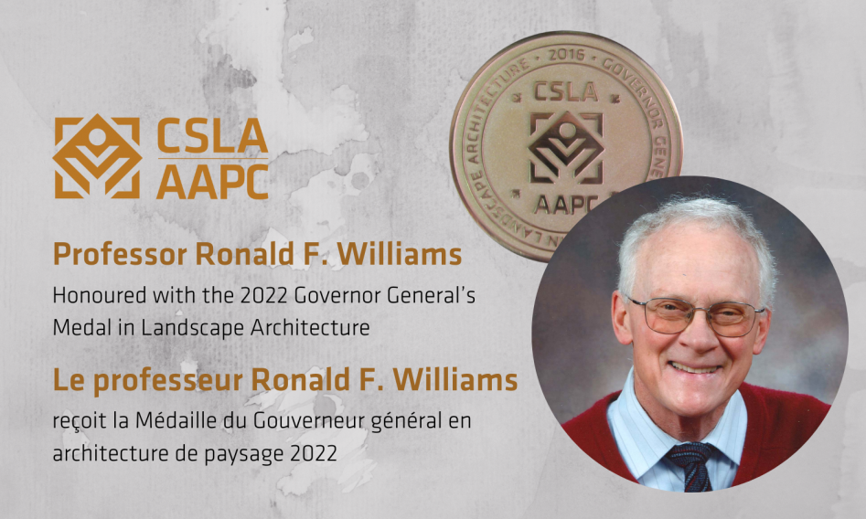 Le professeur Ronald F. Williams reçoit la Médaille du Gouverneur général en architecture de paysage 2022