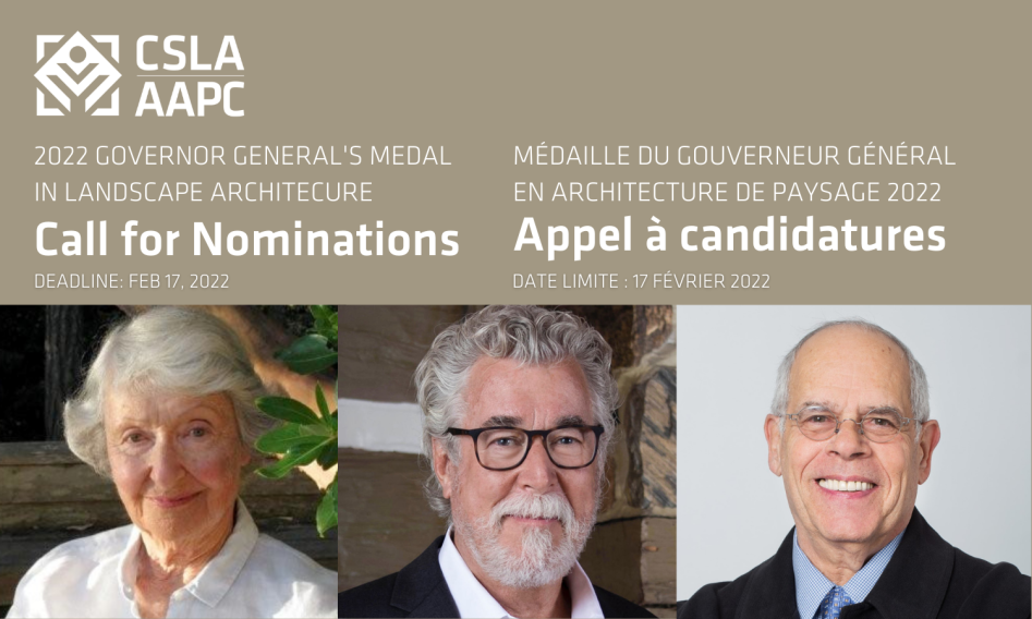 Appel à candidatures : Médaille du Gouverneur général en architecture de paysage 2022