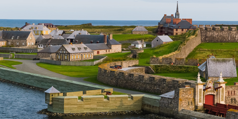 View over the Fortress of Louisbourg with water in the distance