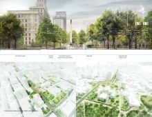 University Avenue Linear Park and Gardens, re-configures the roadway to create a linear park on the eastern edge