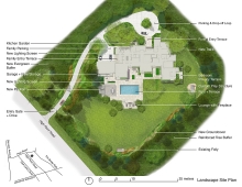 LANDSCAPE SITE PLAN. The locator map places the site within the Toronto street grid, while the plan identifies the key elements in the design, supplemented by later Planting and Materials plans.
