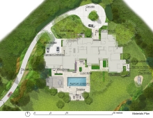 MATERIALS PLAN. The material palette orchestrates transition and rhythm between areas of the property while accentuating the seamless continuity between inside and outside.