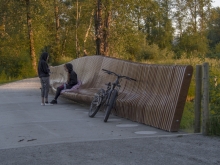 The river bench captures the fluidity of the site. The bridge spans the habitat off channel.