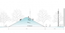 Coupe schématique illustrant la gestion de la butte de neige créée par les opéra