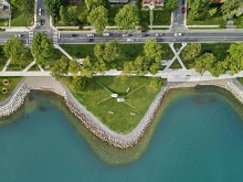Breakwater Park - restored as a calm counterpart to the beach + pier, with new path connections to the neighbourhood