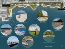 Aerial view of Breakwater Park with cameos of new and improved park features