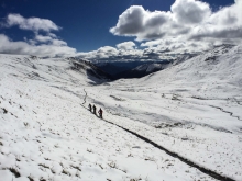 Steep terrain, deteriorating trail conditions, and inclement weather were all encountered.