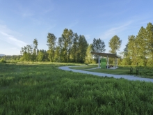 The meadow shelter is aligned toward the long view down the bog. (photo taken in spring)