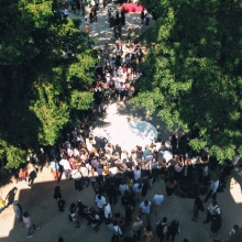 Aerial view of the opening ceremony of the exhibition located in the Giardini of the Venice Biennale Architecture