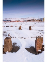 A hierarchy of boulders creates a strong geometry under snow, defining pathways and burial sites