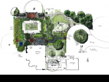 The garden includes a kitchen garden, entrance garden, sunken garden, and lily lane leading to a dining terrace and are used for meditation, relaxation and entertaining.