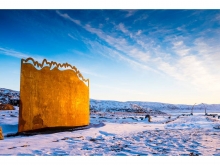 Rust colours of the weathering steel memorial wall are animated over time by the salty air